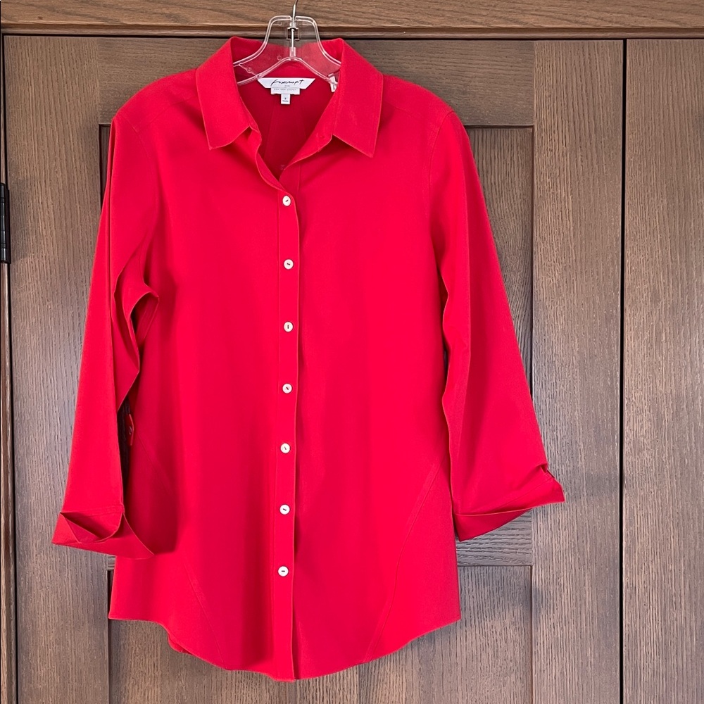 Foxcroft Red Button-Down Shirt with Classic Collar ENC